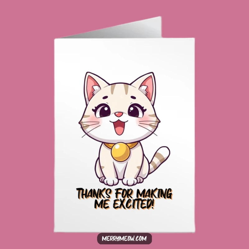 Free Printable Excited Cat Thank You Card: Jingle Bell Downloadable Gift