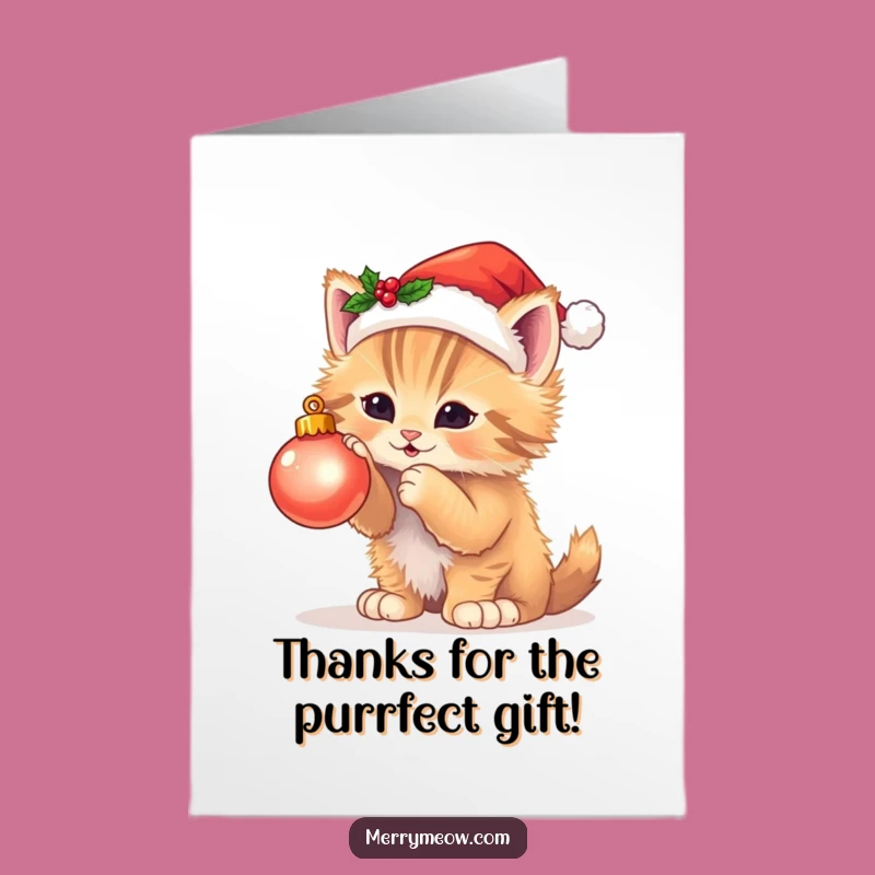 Free Printable Thank You Card: Kitten Santa Hat Ornament Funny
