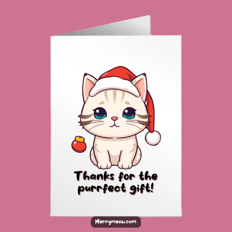 Free Printable Kawaii Cat Thank You Card: Funny Santa Cat Cheerful Downloadable