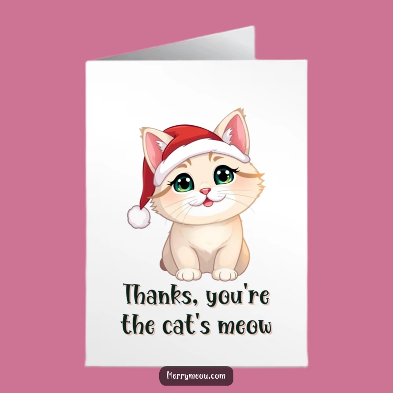Free Printable Thank You Card: Cat Santa Hat, Cheerful Downloadable Gift