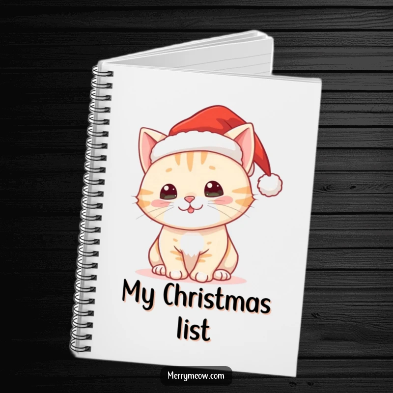 Funny notebook with a cute Christmas cat wearing a Santa hat, perfect for holiday notes.