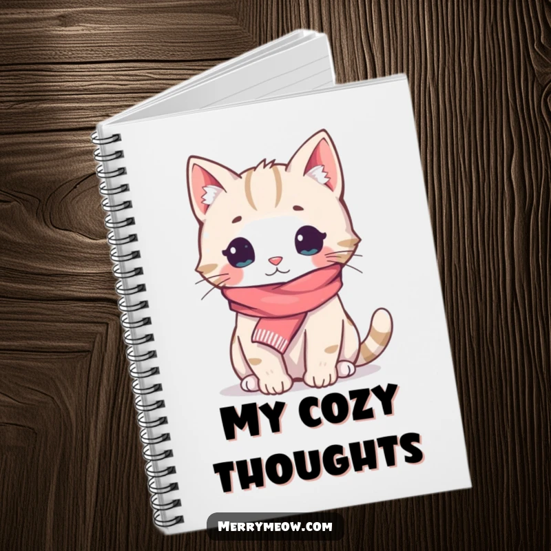 Funny Notebook: A cat in a tiny scarf looking cozy, perfect for jotting down notes with humor and warmth, a funny gift.
