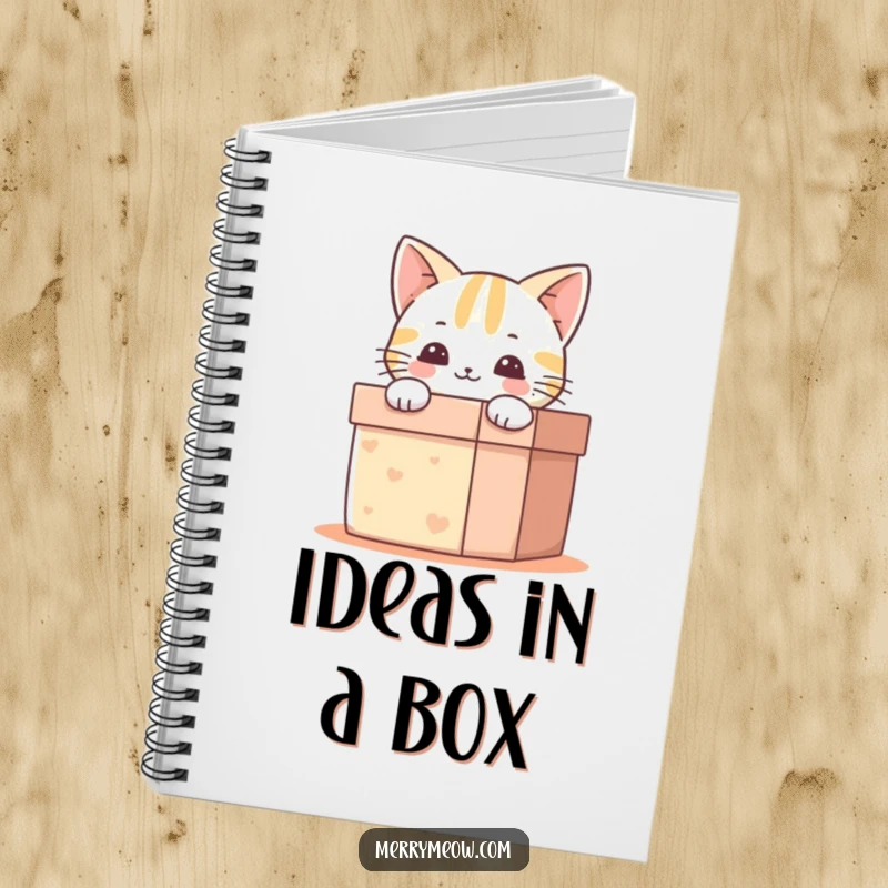 Funny Notebook: A happy cat peeks from a gift box, encouraging joyful writing and creative expression.