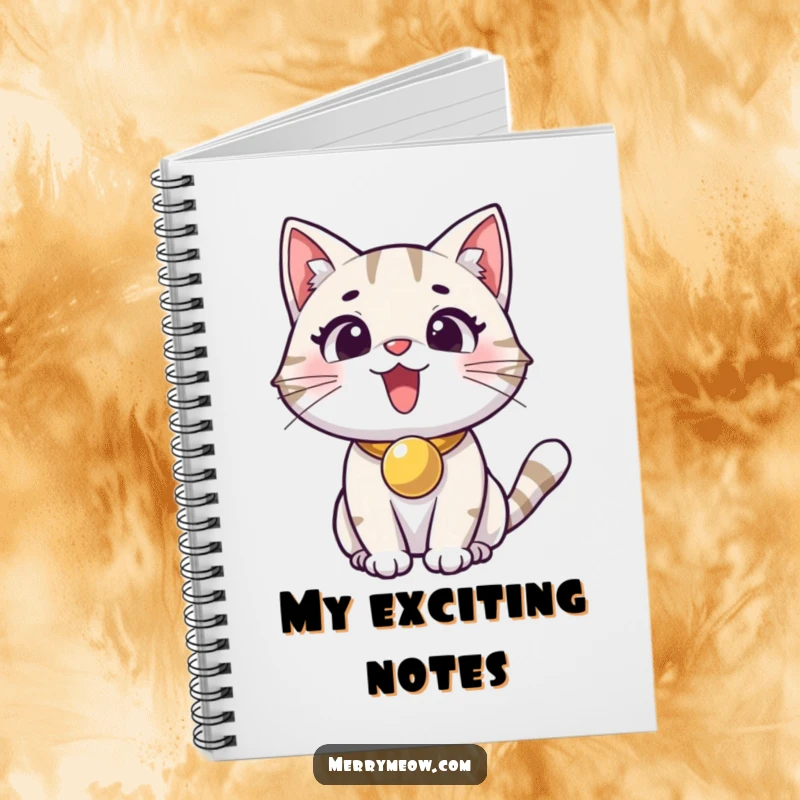 Funny notebook with an excited cat wearing a jingle bell collar, ideal for capturing creative and joyful ideas.
