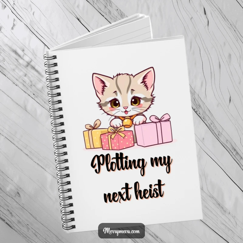 Funny notebook with a cute kitten peeking over the cover, ideal for journaling or taking notes.