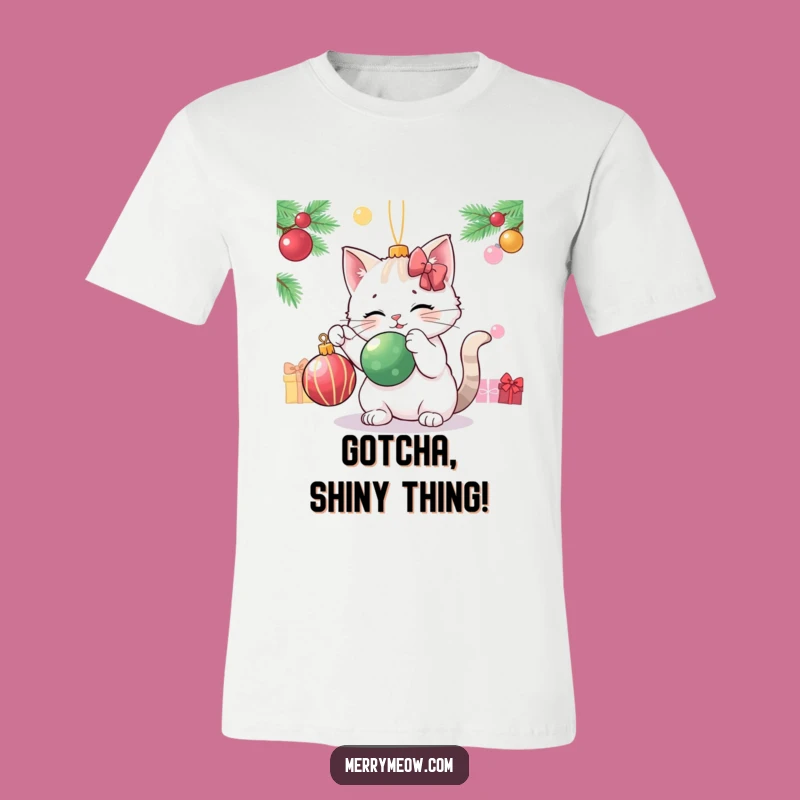 Funny Cat Ornament T-Shirt - Playful Batting Tee, Holiday Cat Chaos Funny Gift