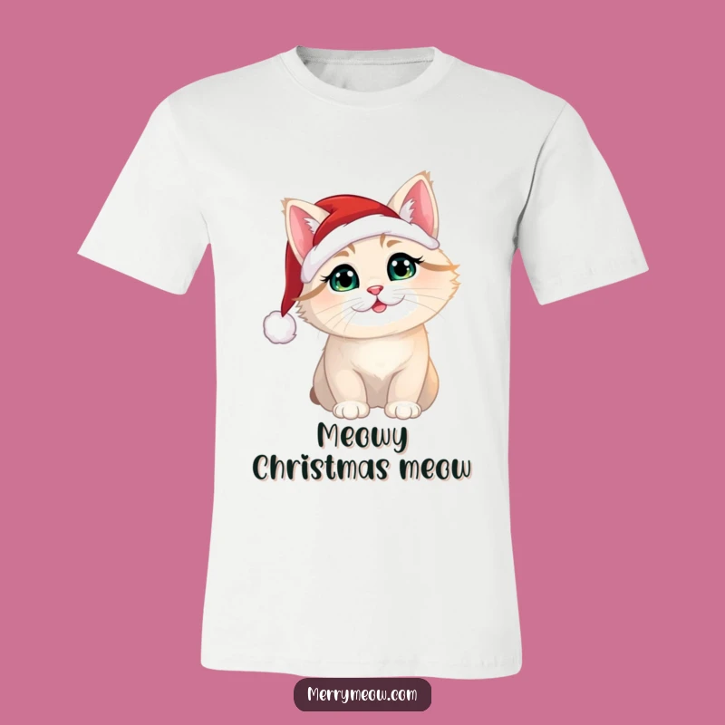 Funny Christmas Cat Tee: Santa Hat T-Shirt for Holiday Fun