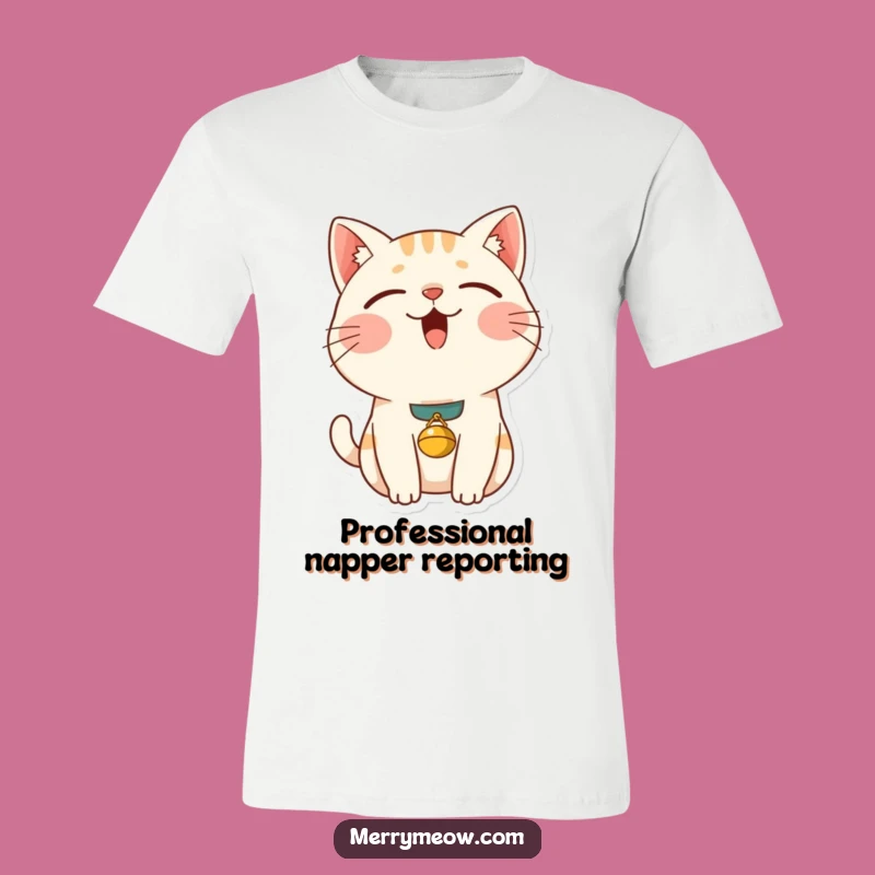 Funny Content Cat T-Shirt: Loud Purring Kitty with Bell Collar, Ideal Humorous Gift