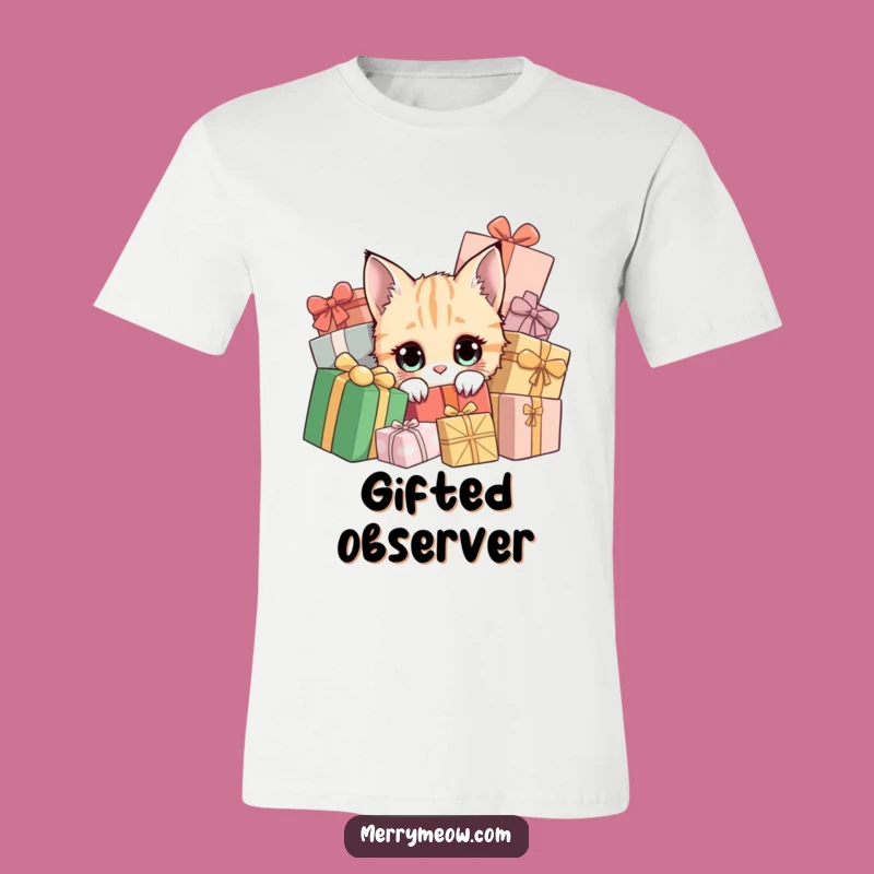 Funny Curious Cat Present Tee - Comical Feline Holiday Shirt Gift