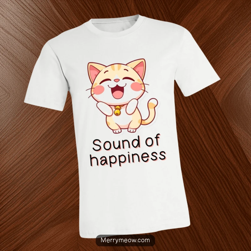 Funny T-Shirt: An excited cat with a little bell on its tail, captured in a moment of playful motion.