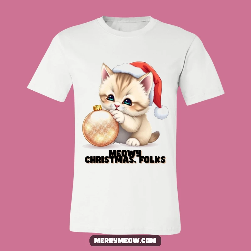 Funny Kitten Santa Hat T-Shirt: Playful Holiday Kitty Tee, a Festive Funny Gift!
