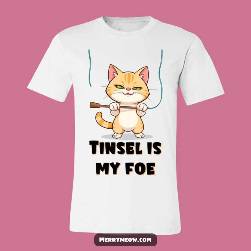 Funny Mischievous Cat Tinsel T-Shirt: Wear Your Holiday Shenanigans, A Hilarious Gift!
