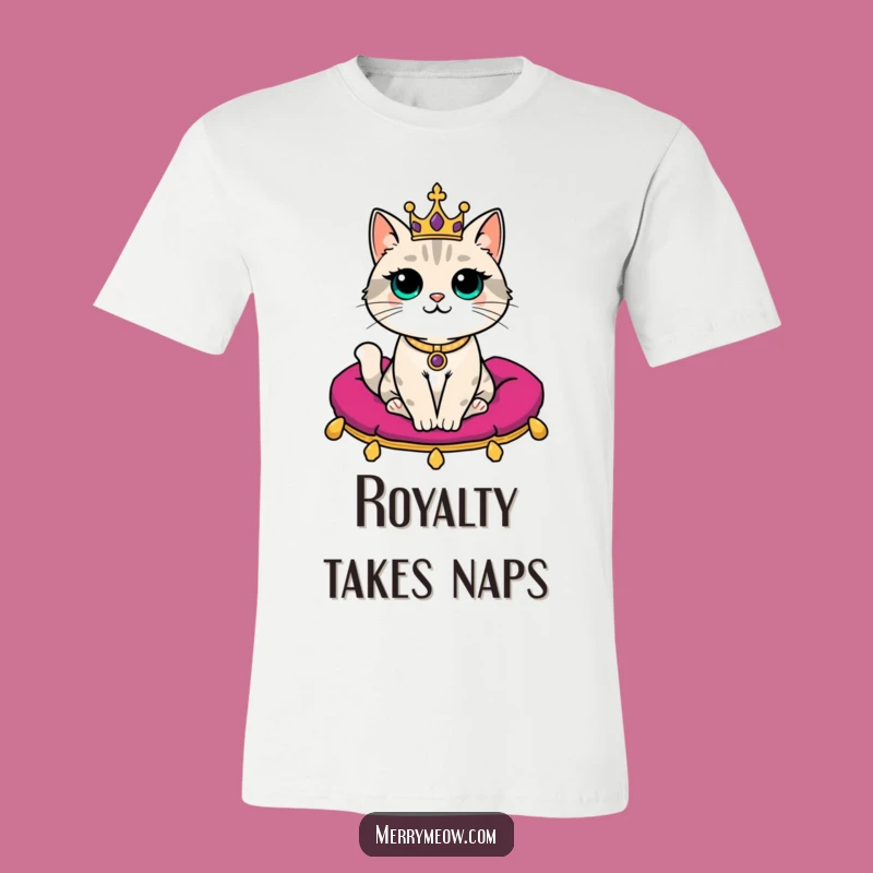 Funny Regal Cat T-Shirt: Majestic Feline with Crown, Ideal Funny Gift for Cat Royalty!