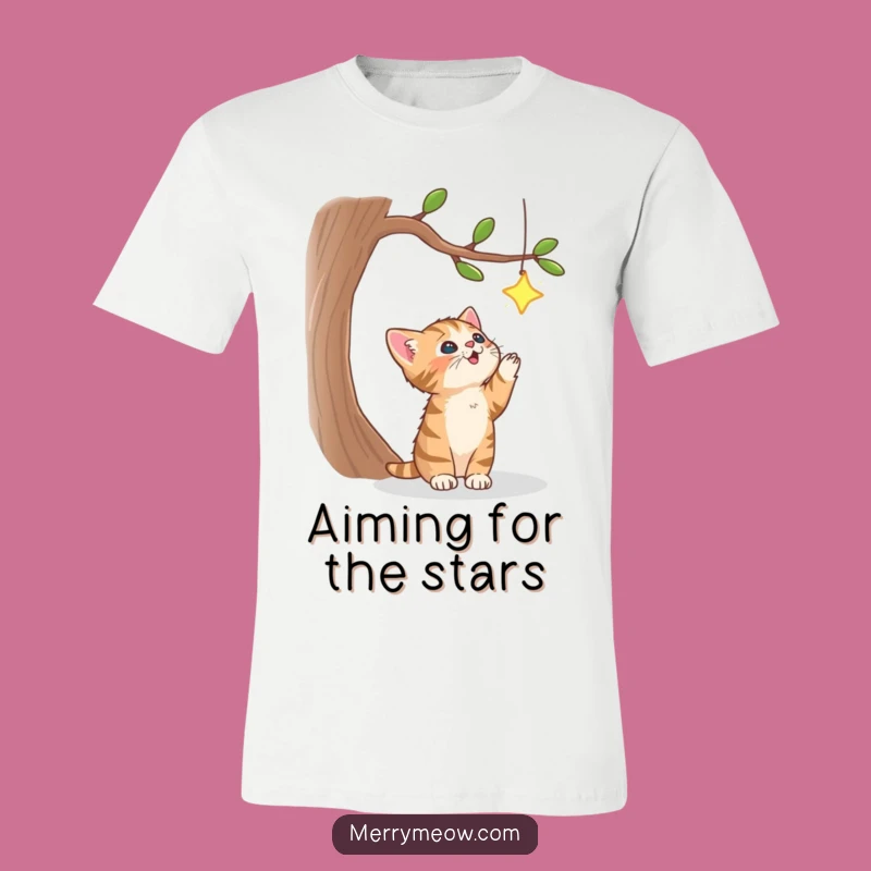 Funny Tabby Kitten Star Chase Tee: Adorable Feline Dreams Funny Gift