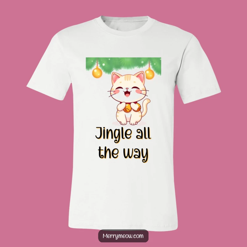 Funny Kawaii Jingle Bell Cat T-Shirt: Happy Wag Tail, Festive Funny Gift