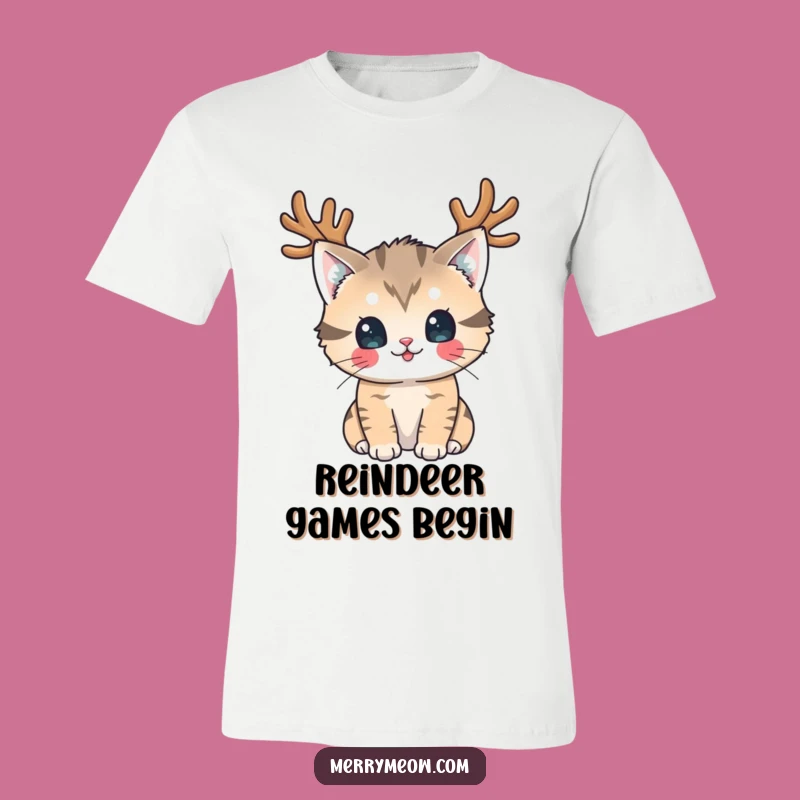 Funny Reindeer Cat T-Shirt: Playful Antlered Feline, Ideal Funny Holiday Gift!