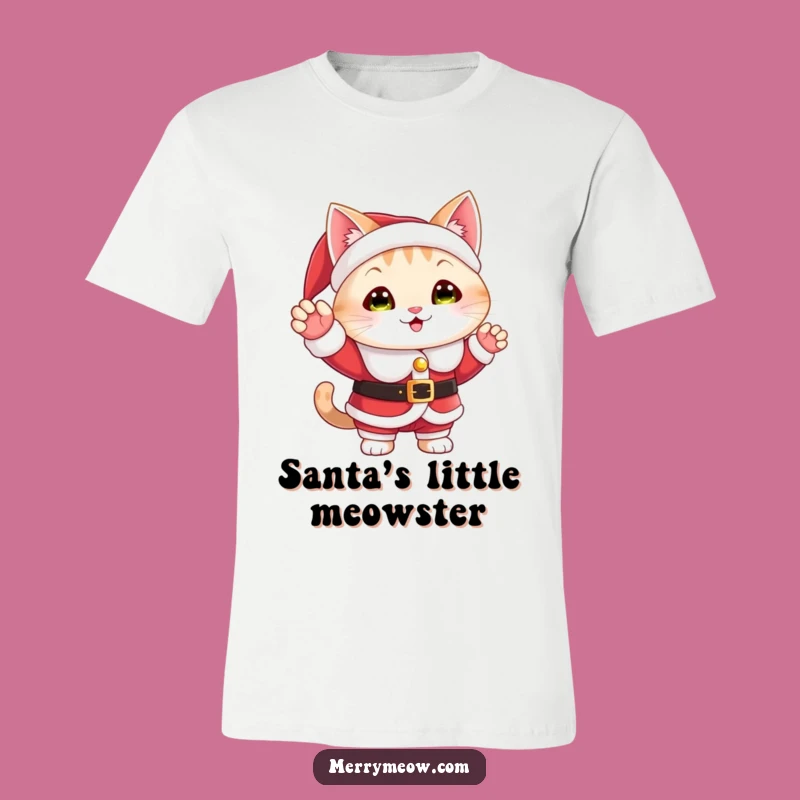 Funny Santa Cat T-Shirt: Cheerful Wave Holiday Tee For Cat Lovers