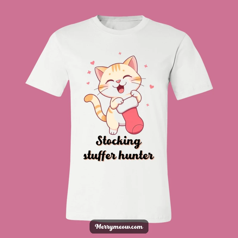 Funny Swatting Cat Stocking T-Shirt: Hilarious Feline Holiday Apparel