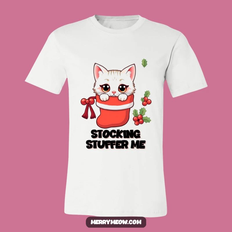 Funny Kawaii Stocking Cat T-Shirt: Holiday Surprise Feline Gift