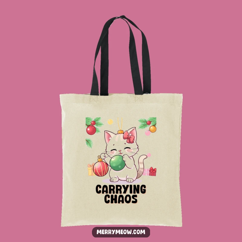 Funny Cat Ornament Tote Bag - Playful Batting Accessory, Festive Funny Gift