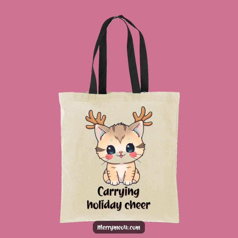 Funny Reindeer Cat Tote Bag: Festive Feline Accessory, Great Funny Holiday Gift!