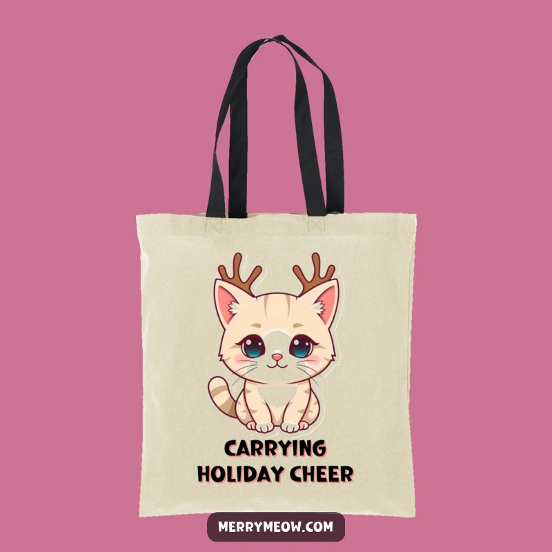 Funny Reindeer Antler Cat Tote Bag: Chic Feline Holiday Accessory