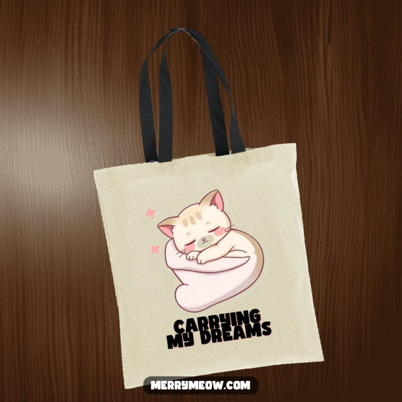 Funny Tote Bag: A contented cat sleeps soundly inside a stocking, looking hilariously cozy and ready for a nap.