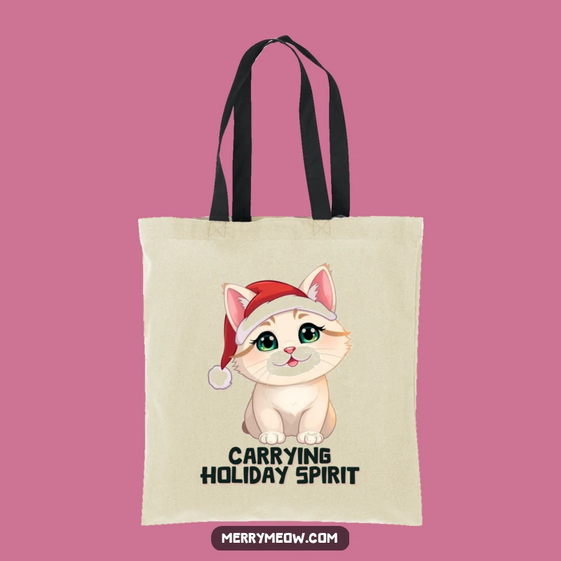 Funny Christmas Cat Tote Bag: Santa Hat Carryall for Festive Fun