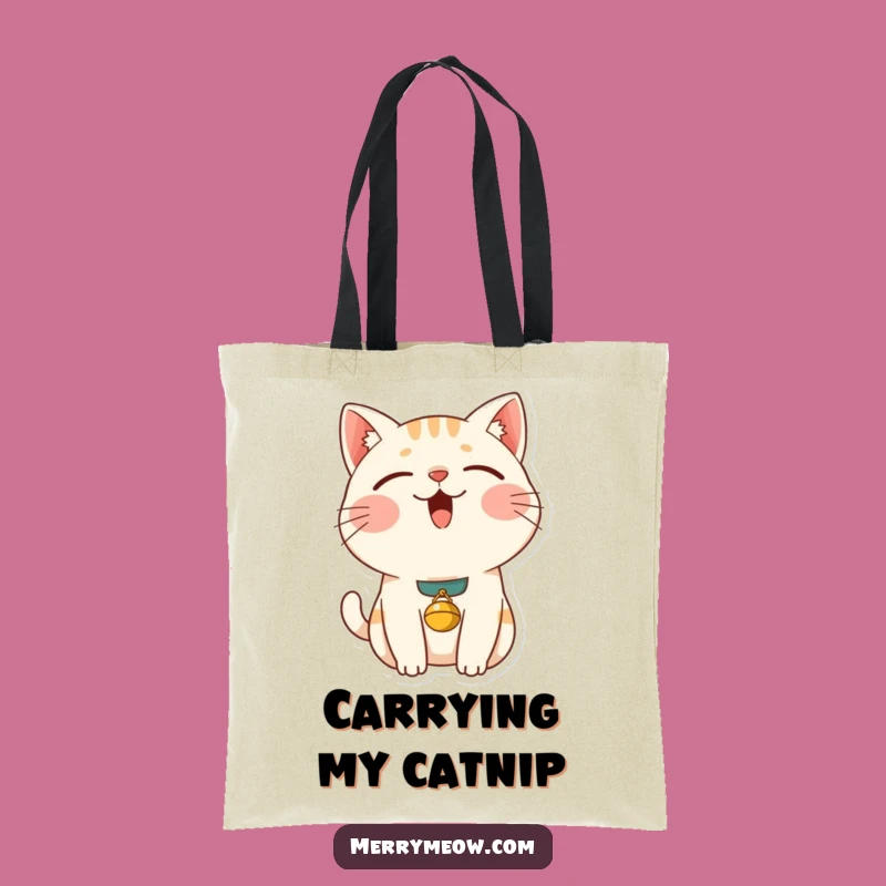 Funny Content Cat Tote Bag: Purring Kitty with Bell Collar, Chic Humorous Accessory Gift