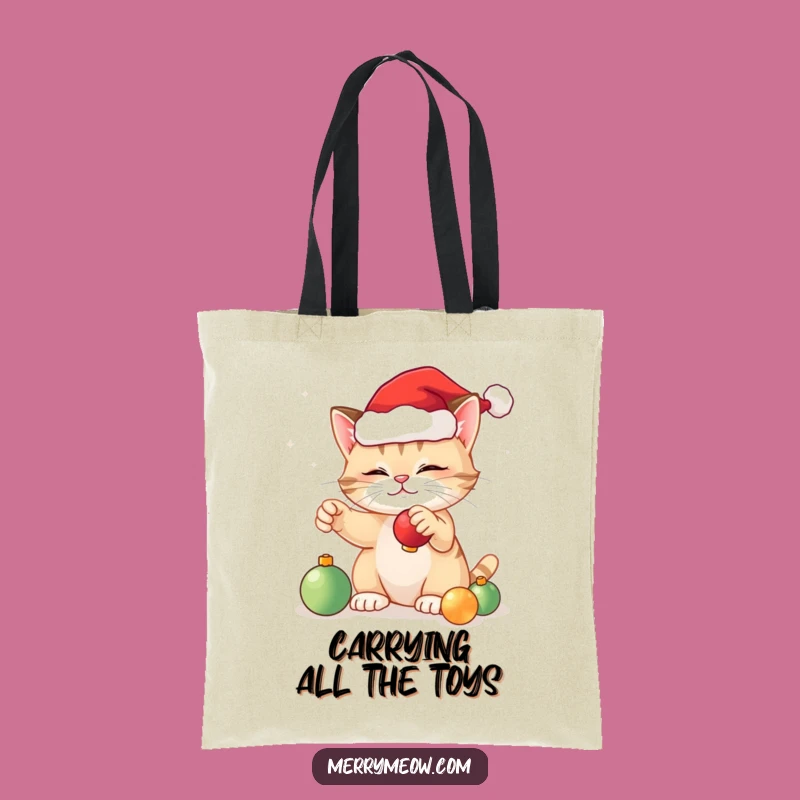 Funny Festive Cat Santa Market Tote - Holiday Cat Lover Bag
