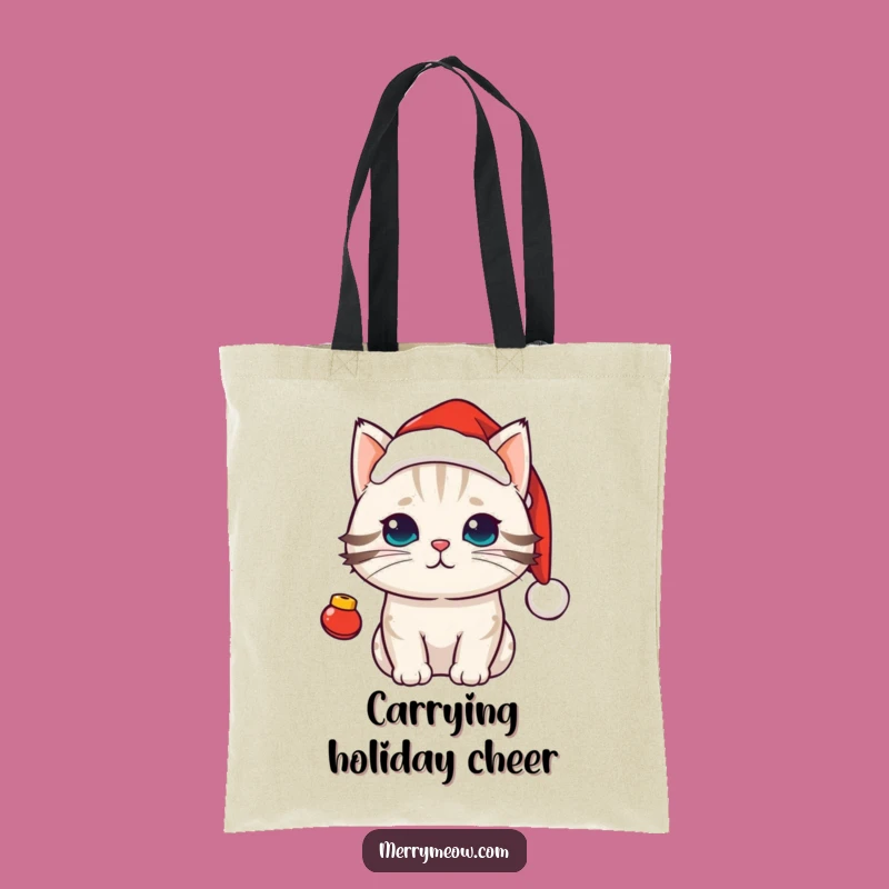 Funny Kawaii Santa Cat Tote Bag: Festive Holiday Shopping Gift