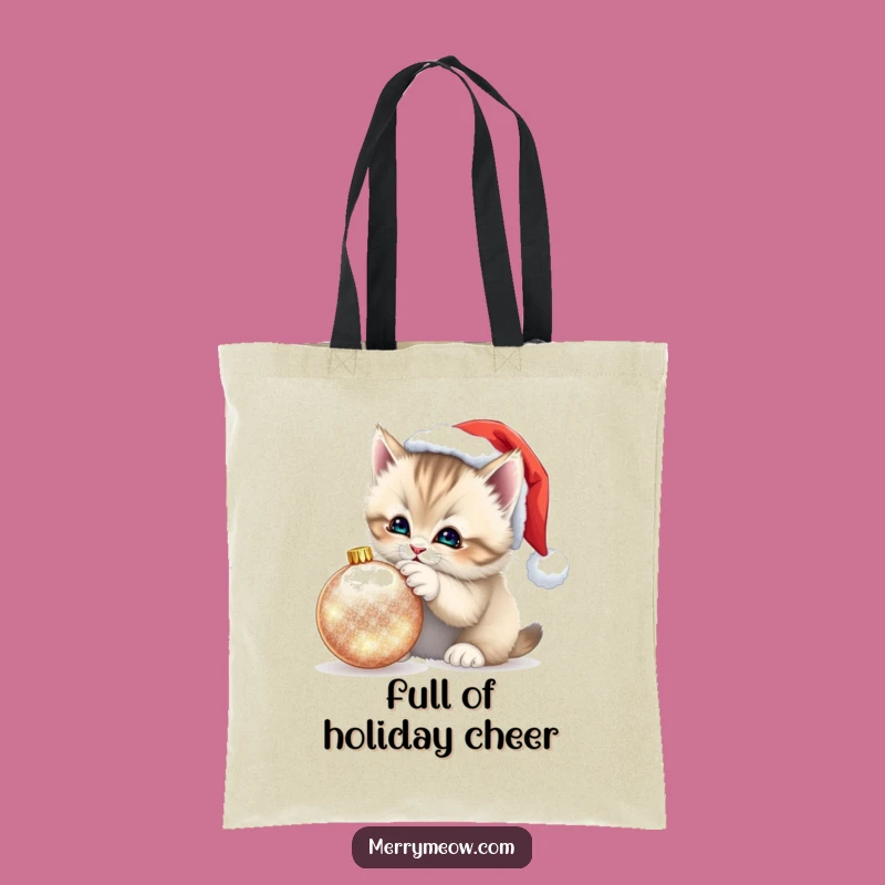 Funny Kitten Santa Hat Tote Bag: Festive & Functional, a Holiday Funny Gift!