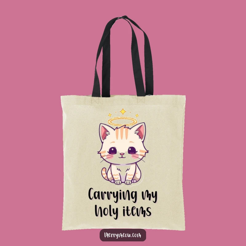 Funny Tinsel Halo Cat Tote Bag: Divine Feline for Festive Carry-All Gift