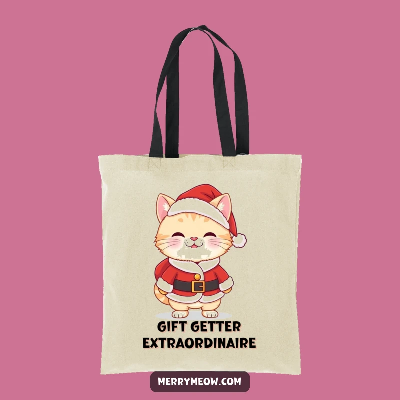Funny Kawaii Santa Cat Tote Bag: Cheeky Grin, Practical & Hilarious Gift