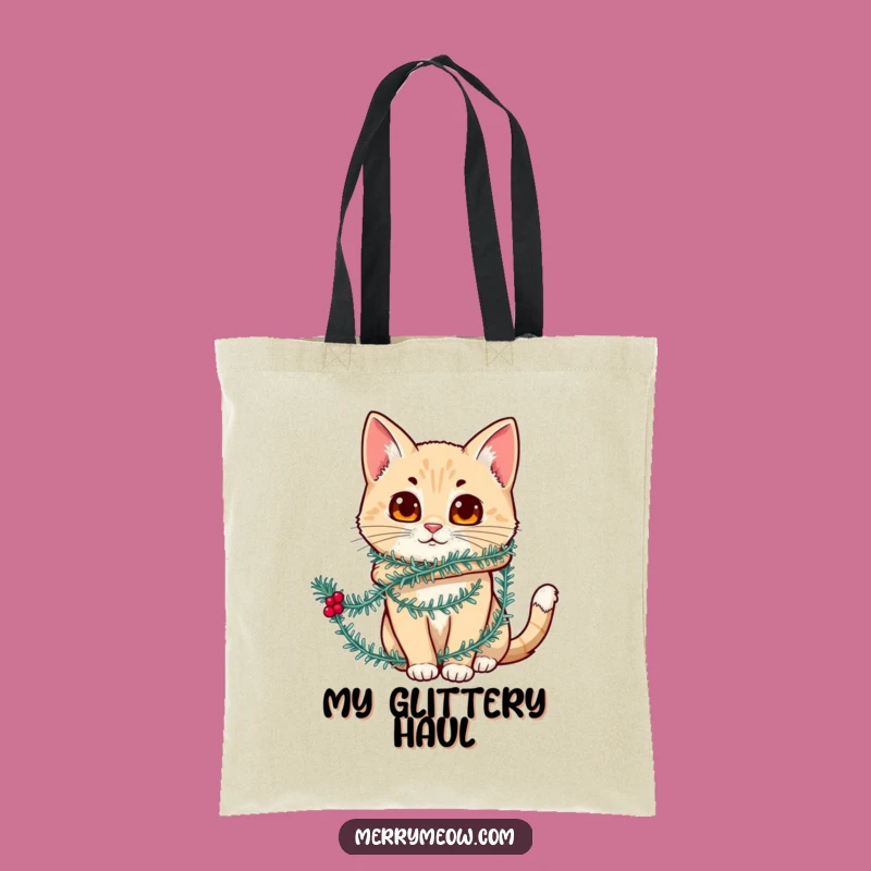 Funny Tinsel Cat Tote Bag: Carry Holiday Cheer with Hilarious Style