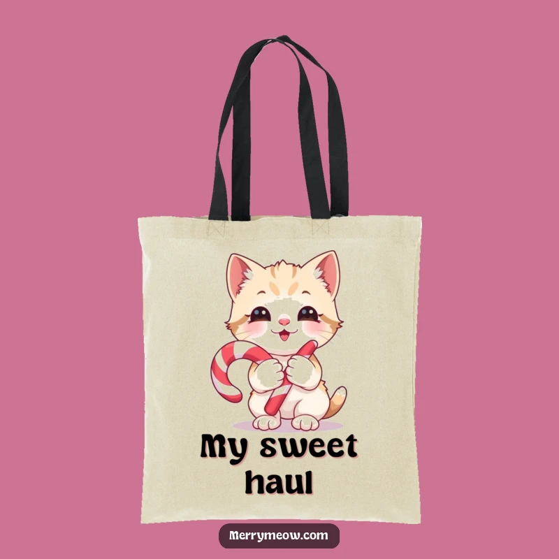 Funny Kitten Candy Cane Tote Bag: Carry Your Sweetness and Joy Everywhere