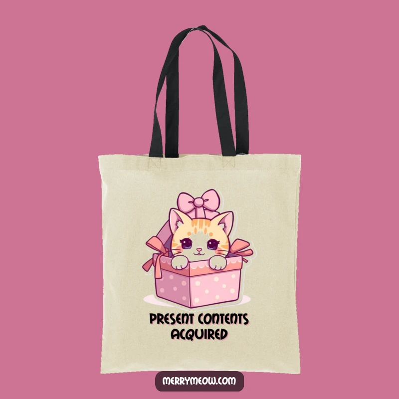 Funny Cat Peeking Gift Box Tote Bag - Eco-Friendly & Hilarious Cat Accessory!